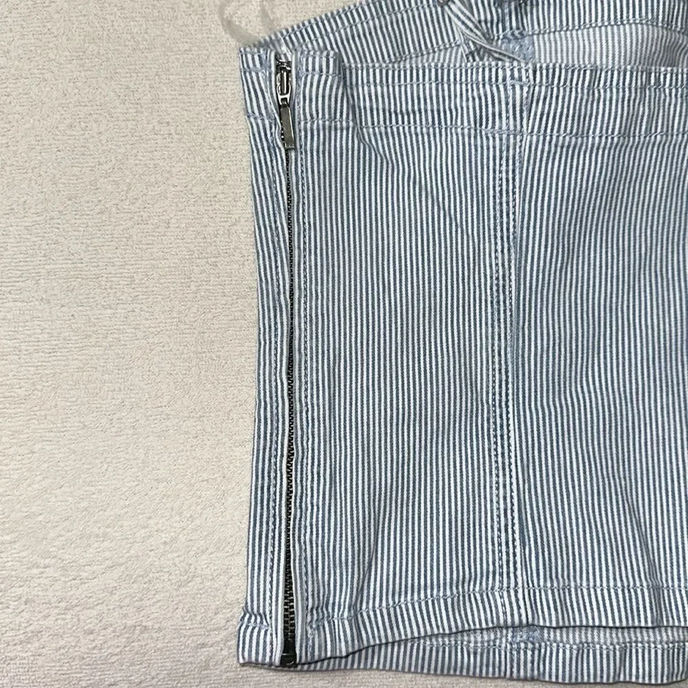 AE Light Blue Pin Stripe Vintage Wash Railroad Denim Cropped Spaghetti Top